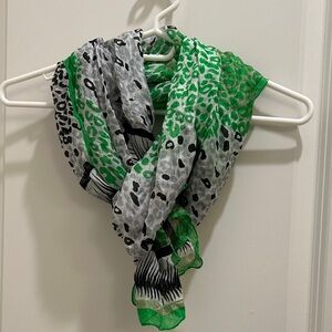 100% Silk Green and Black Leopard Print Scarf